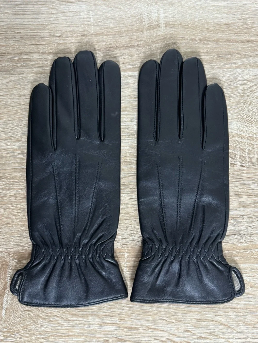 Kebesu Women M Black Sheepskin Leather Cashmere Lined Driving Gloves